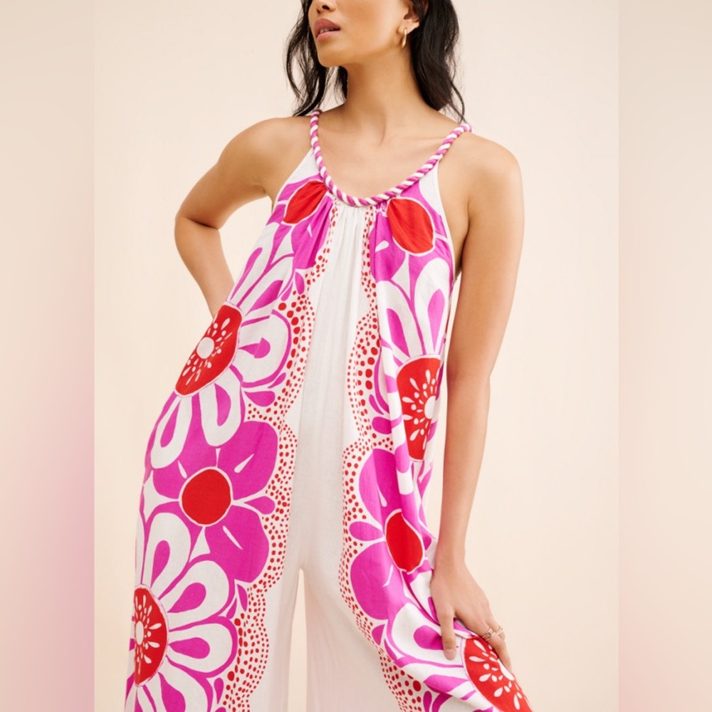 FARM Rio Pink & Red Floral Wide-Leg Jumpsuit - Picture 6 of 10